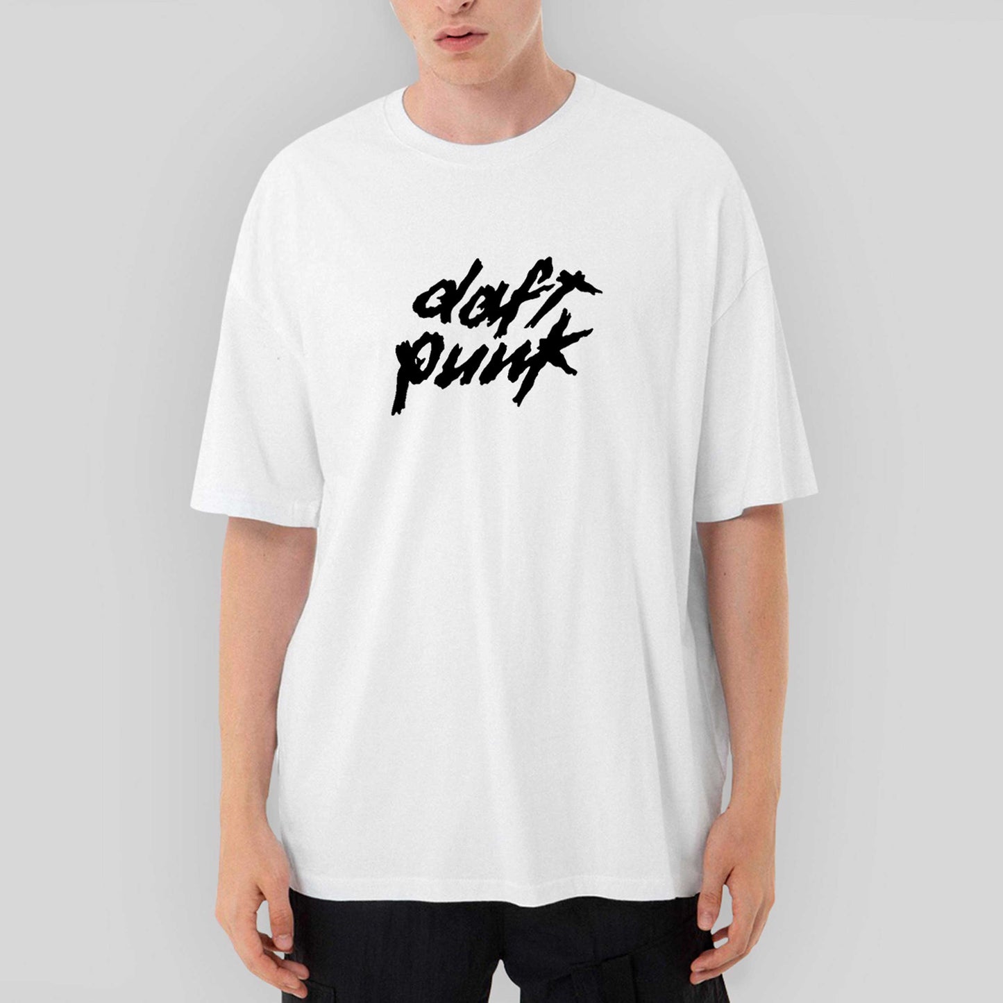 Daft Punk Logo Classic 2 Oversize Beyaz Tişört