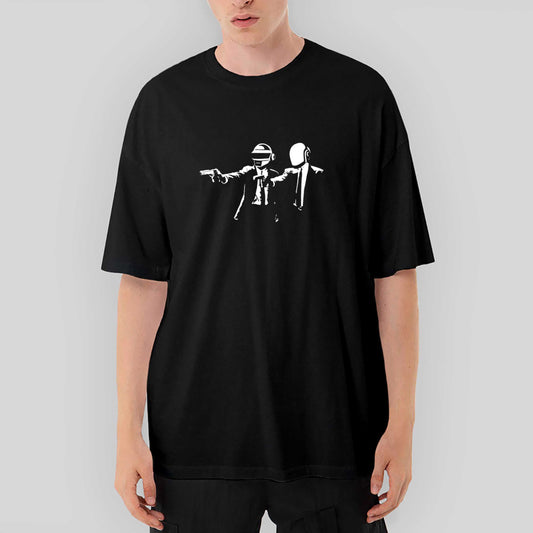 Daft Punk Pulp Fiction Oversize Siyah Tişört