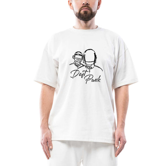 Daft Punk Drawing Oversize Beyaz Tişört