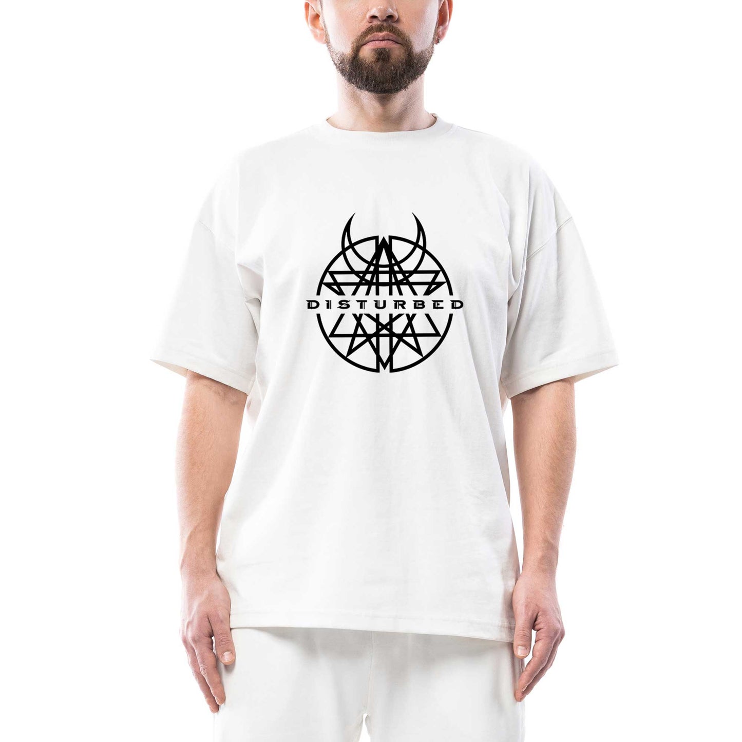 Disturbed Logo Oversize Beyaz Tişört