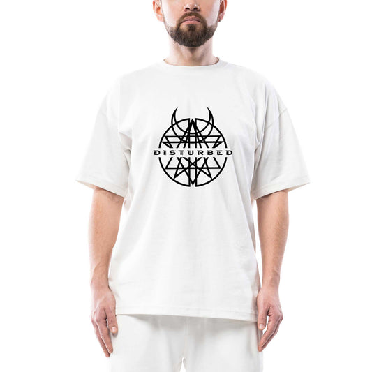 Disturbed Logo Oversize Beyaz Tişört
