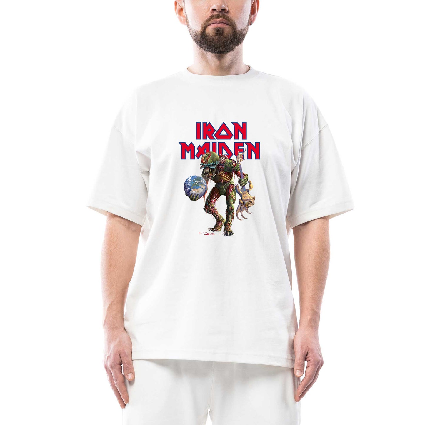 Iron Maiden Monster Guitarist Oversize Beyaz Tişört