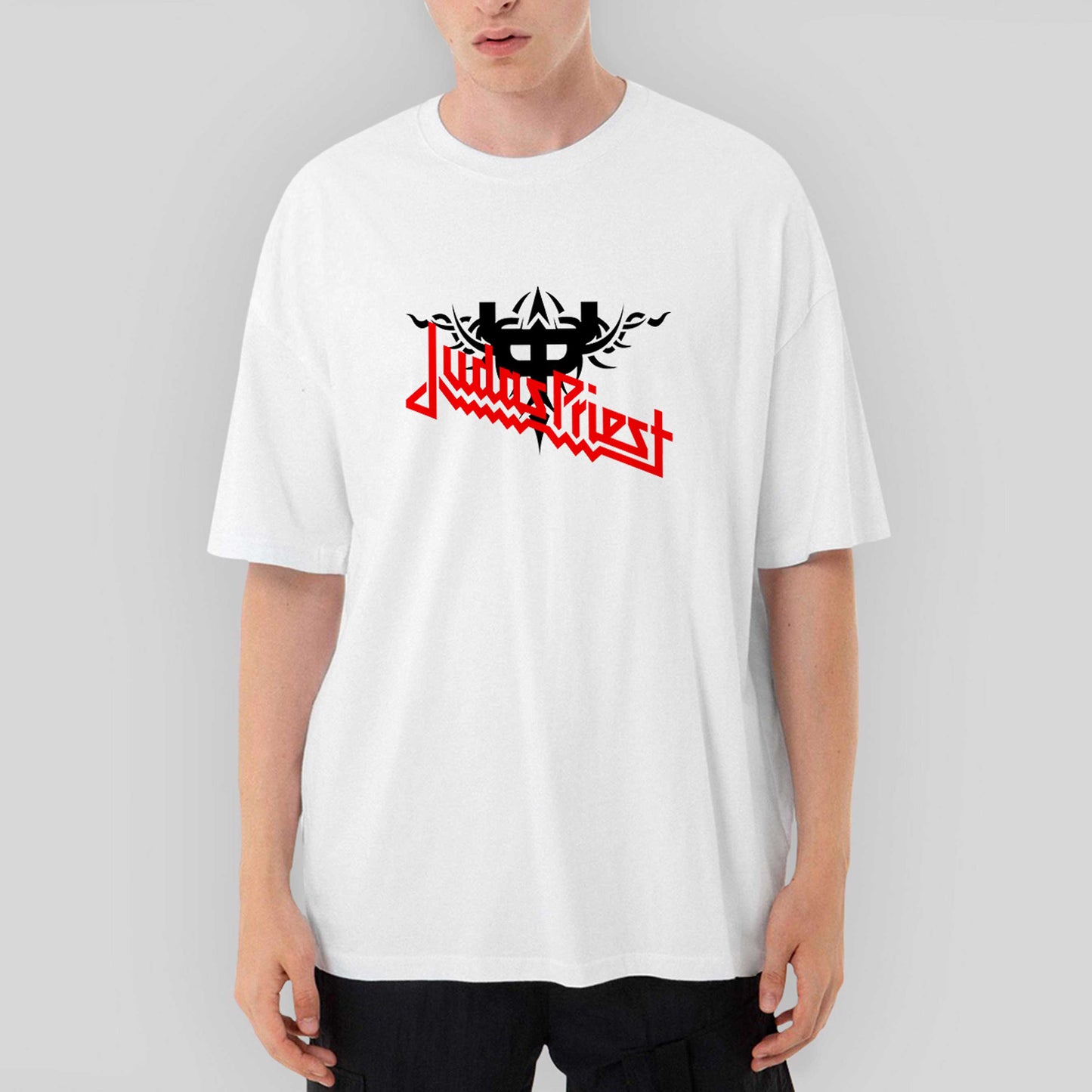 Judas Priest Logo and Figure Oversize Beyaz Tişört