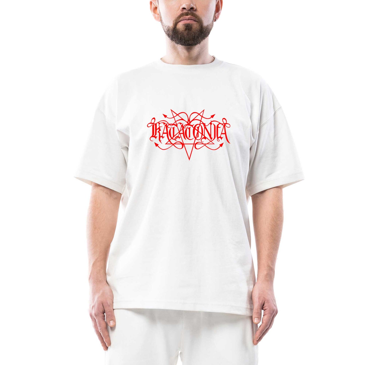 Katatonia Logo Red Oversize Beyaz Tişört