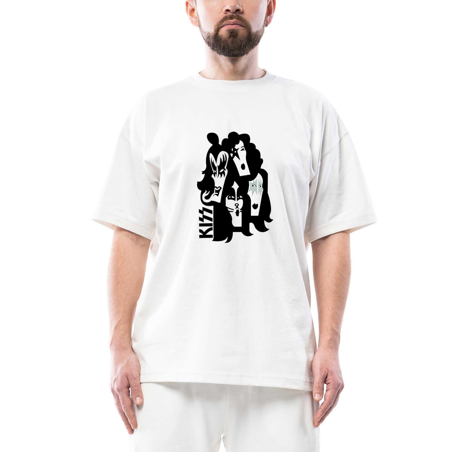 Kiss Cartoon Face Oversize Beyaz Tişört