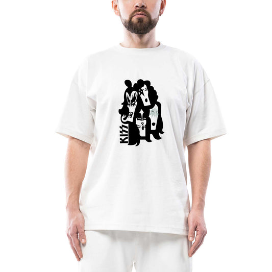 Kiss Cartoon Face Oversize Beyaz Tişört