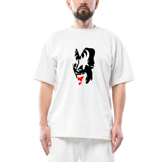 Kiss Face Oversize Beyaz Tişört