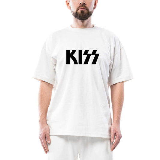 Kiss Logo 2 Oversize Beyaz Tişört