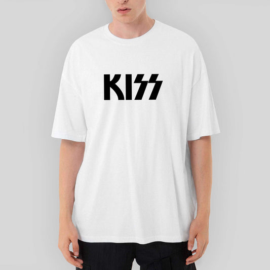 Kiss Logo 2 Oversize Beyaz Tişört