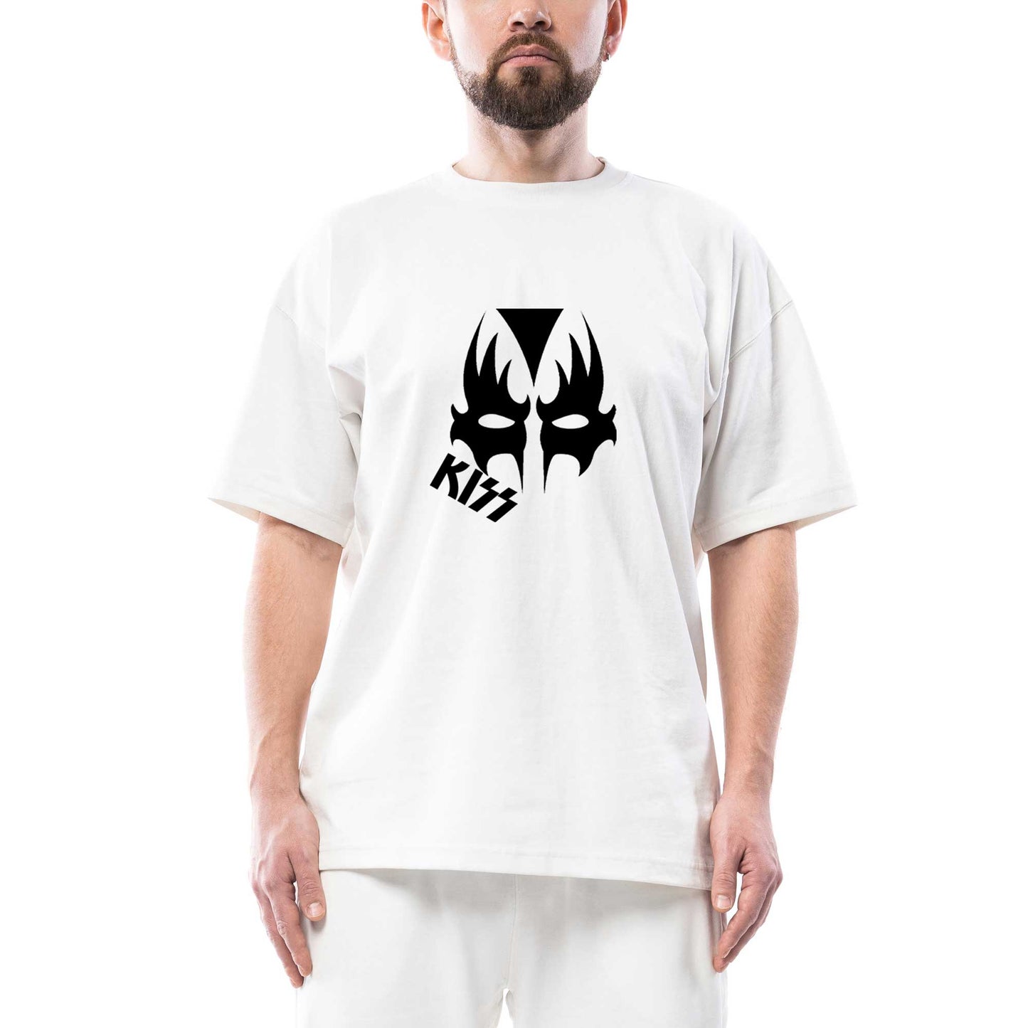 Kiss Mask Oversize Beyaz Tişört