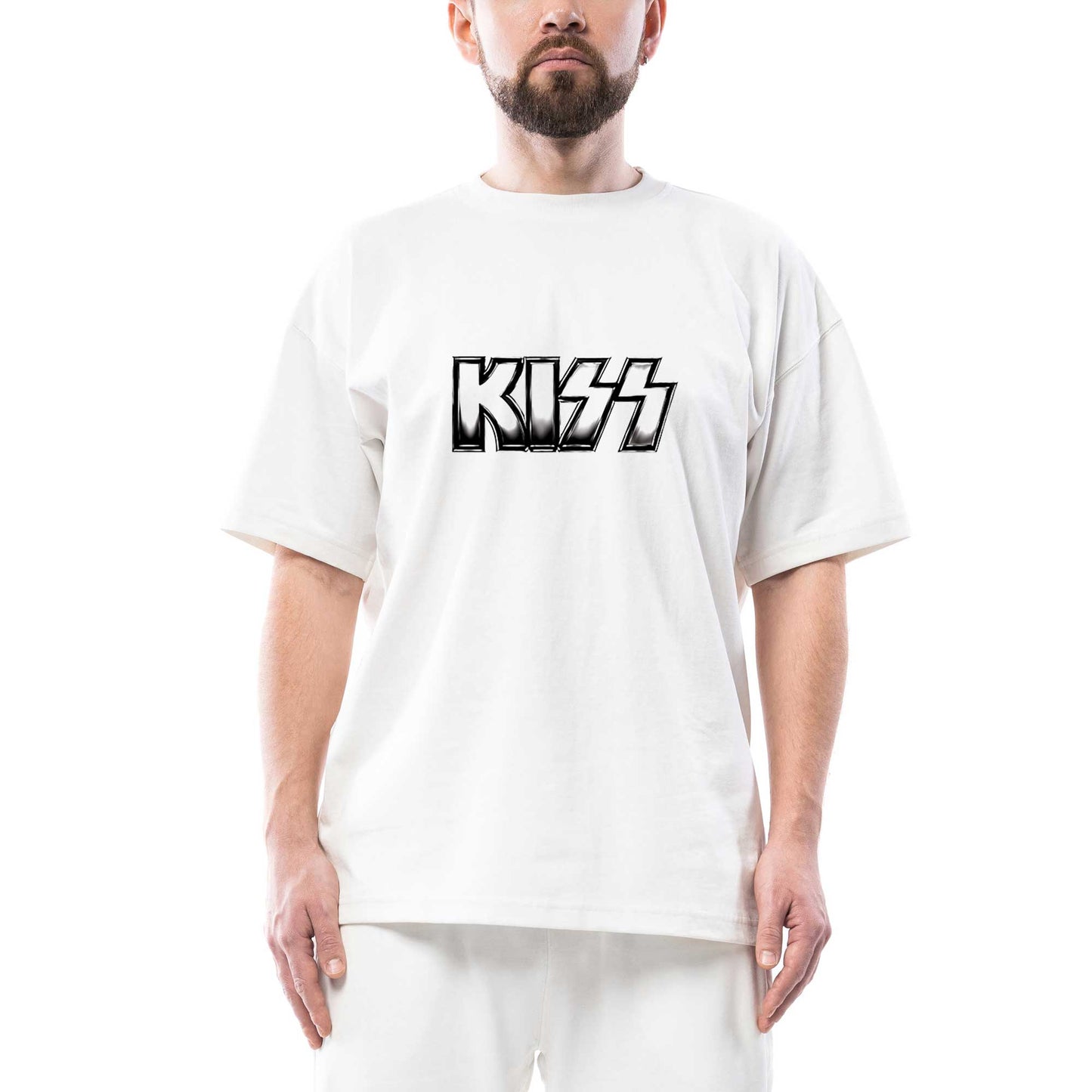 Kiss Metalic Logo Oversize Beyaz Tişört
