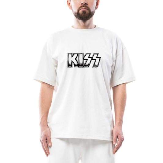 Kiss Metalic Logo Oversize Beyaz Tişört