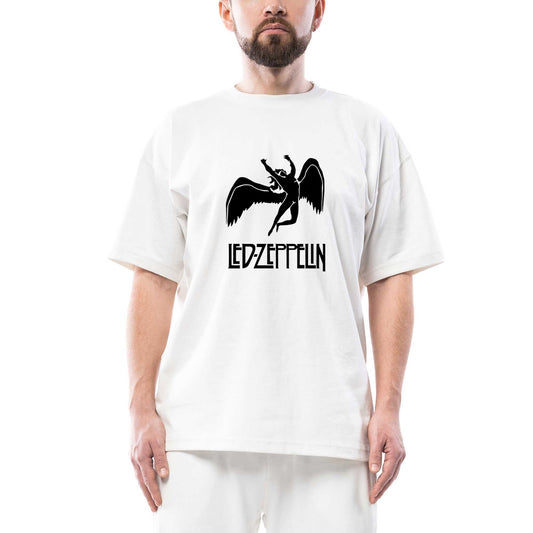 Led Zeppelin Black Angel Oversize Beyaz Tişört