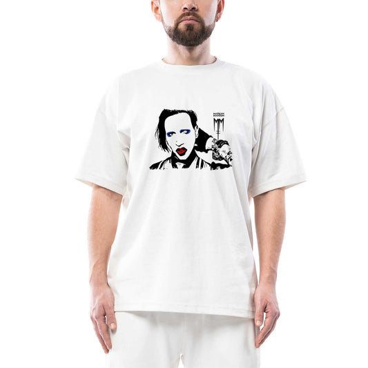 Marilyn Manson Portre Oversize Beyaz Tişört