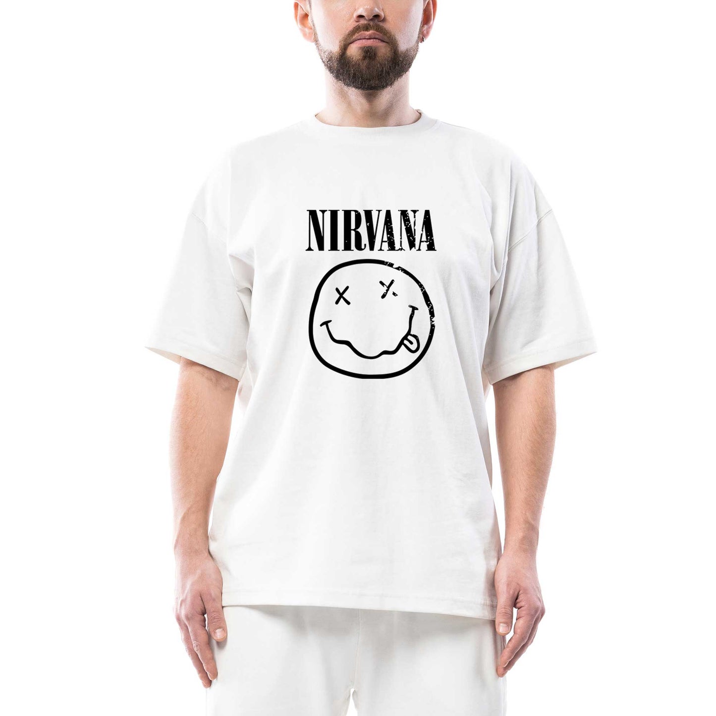 Nirvana Smiley Face Oversize Beyaz Tişört