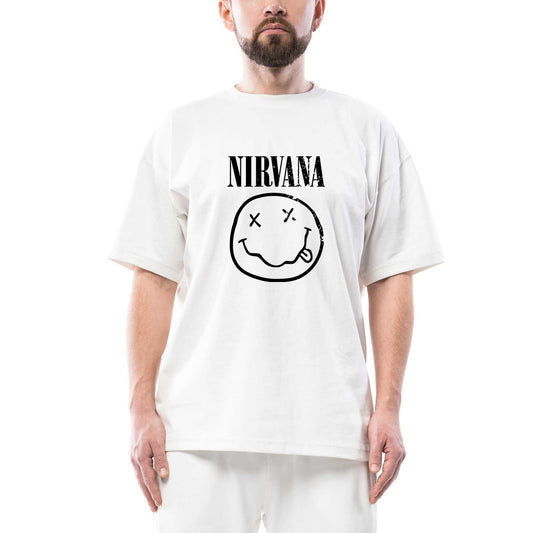 Nirvana Smiley Face Oversize Beyaz Tişört