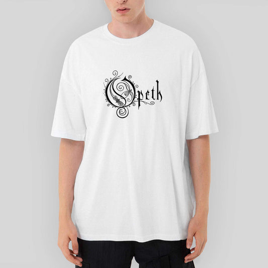 Opeth Logo Classic 2 Oversize Beyaz Tişört