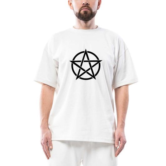 Pentagram Black Star Oversize Beyaz Tişört