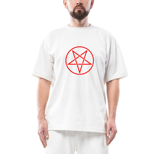 Pentagram Red Star Oversize Beyaz Tişört