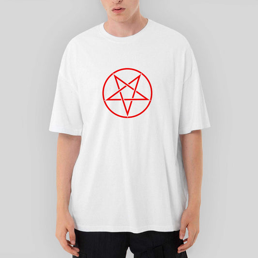 Pentagram Red Star Oversize Beyaz Tişört