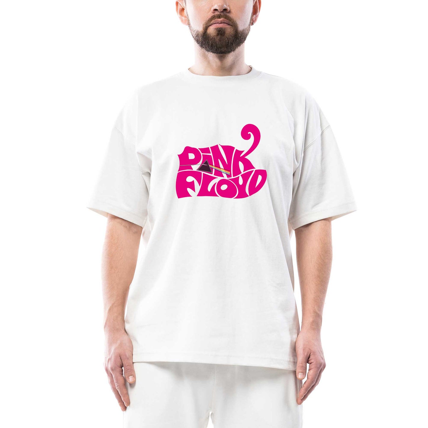 Pink Floyd Black Text Oversize Beyaz Tişört
