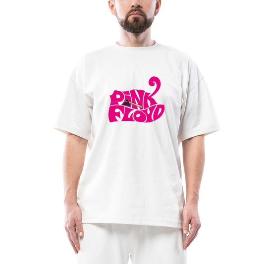 Pink Floyd Black Text Oversize Beyaz Tişört