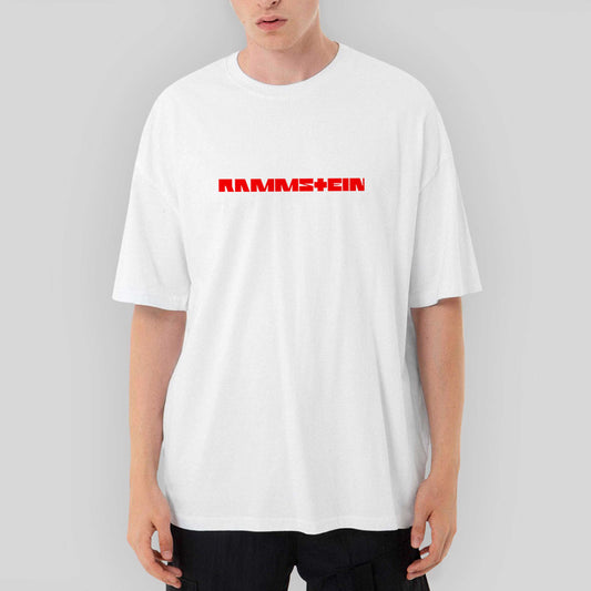 Rammstein Text Red Oversize Beyaz Tişört