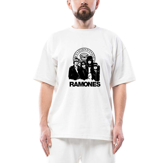 Ramones Logo and Group Oversize Beyaz Tişört