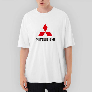 Mitsubishi Logo Oversize Beyaz Tişört