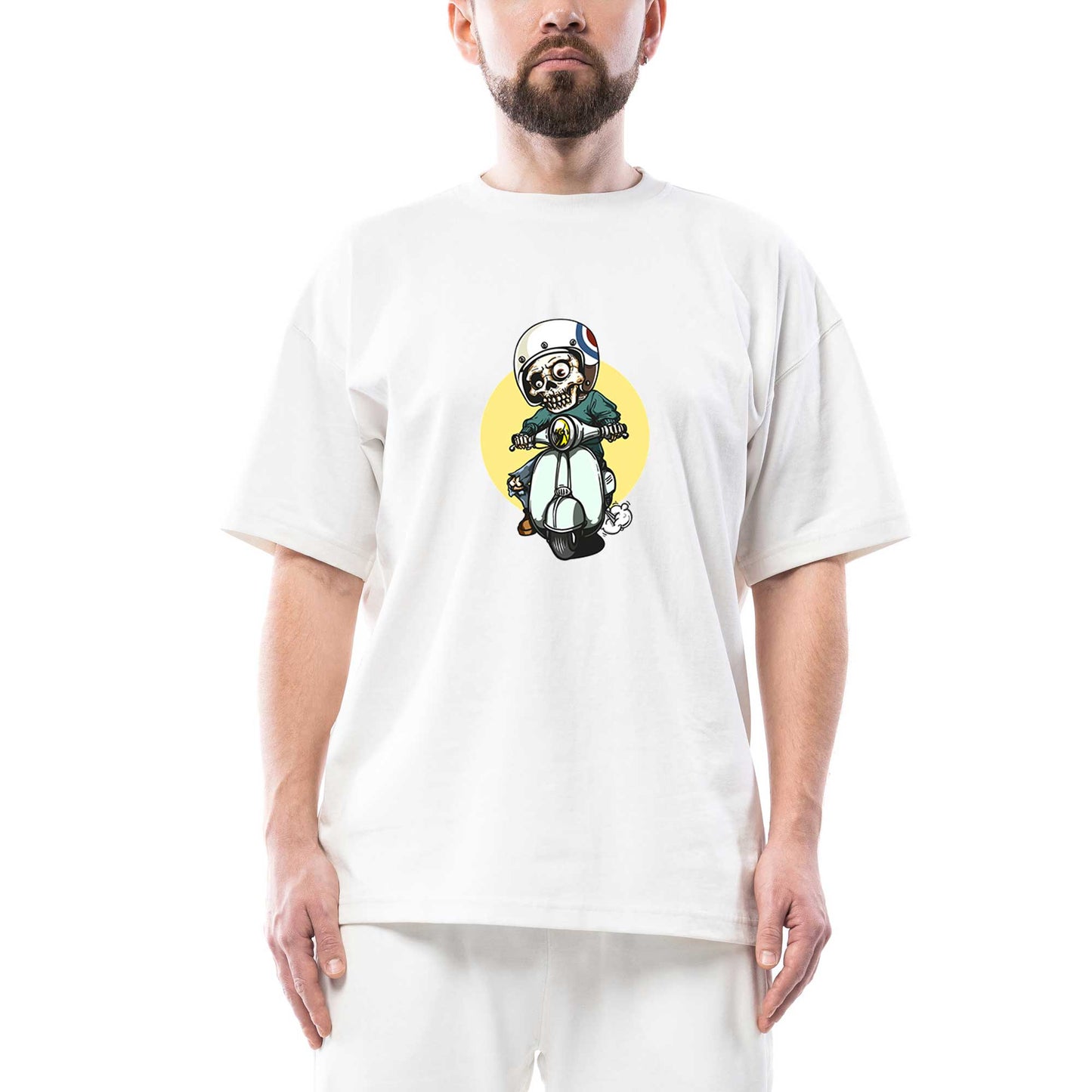 Skull Scooter Rider Oversize Beyaz Tişört