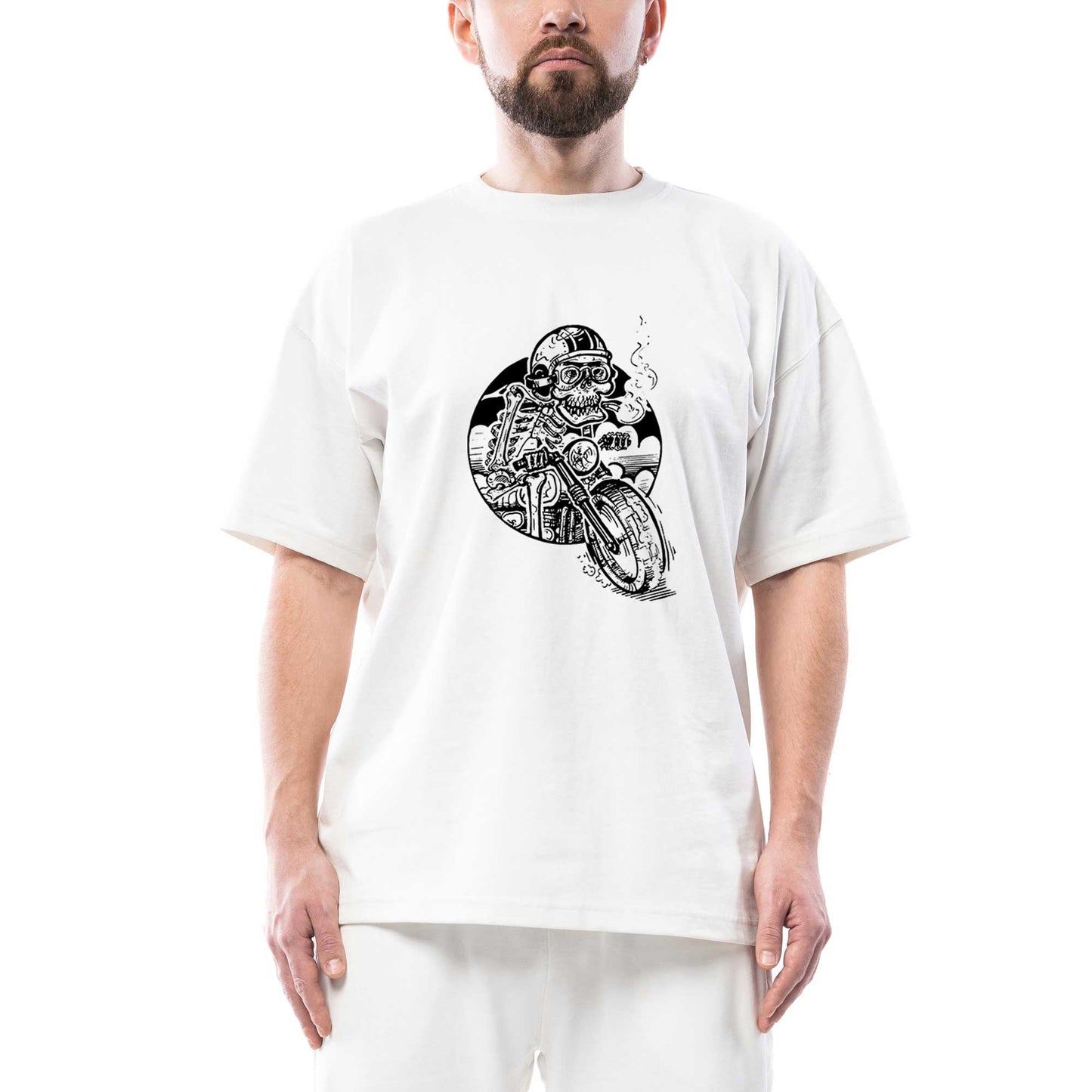 Skull Smoker Rider Oversize Beyaz Tişört