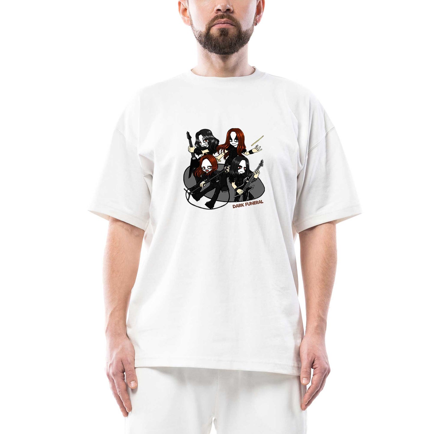Dark Funeral Anime Oversize Beyaz Tişört