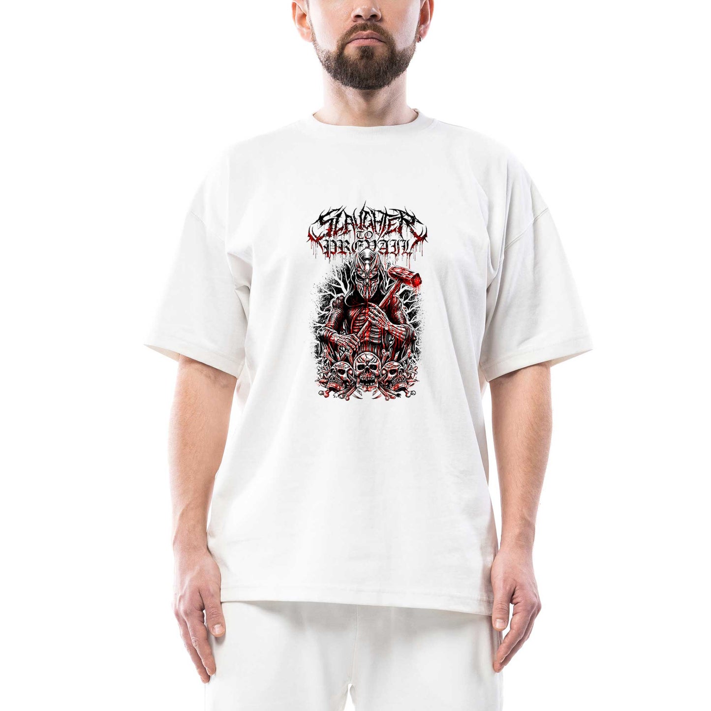 Slaughter To Prevail Skull Oversize Beyaz Tişört