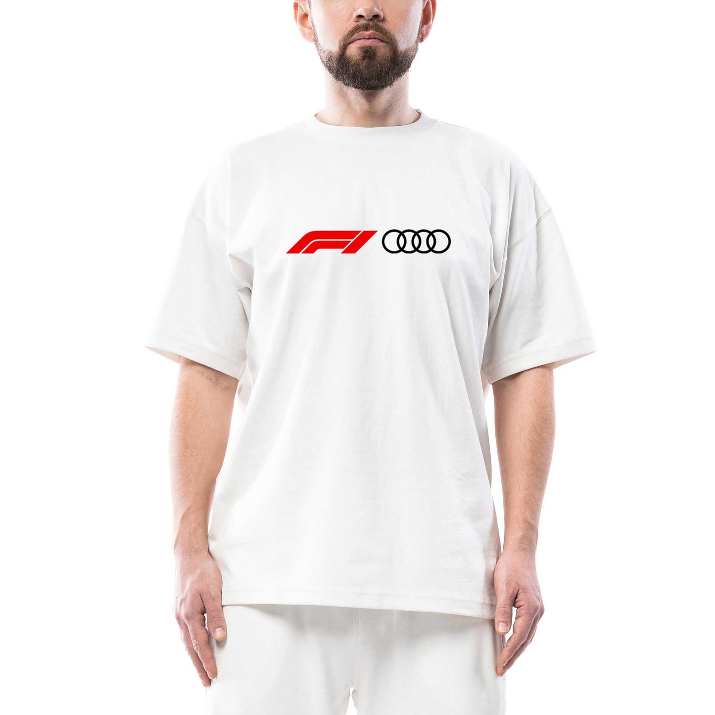 F1 Audi Logo Oversize Beyaz Tişört