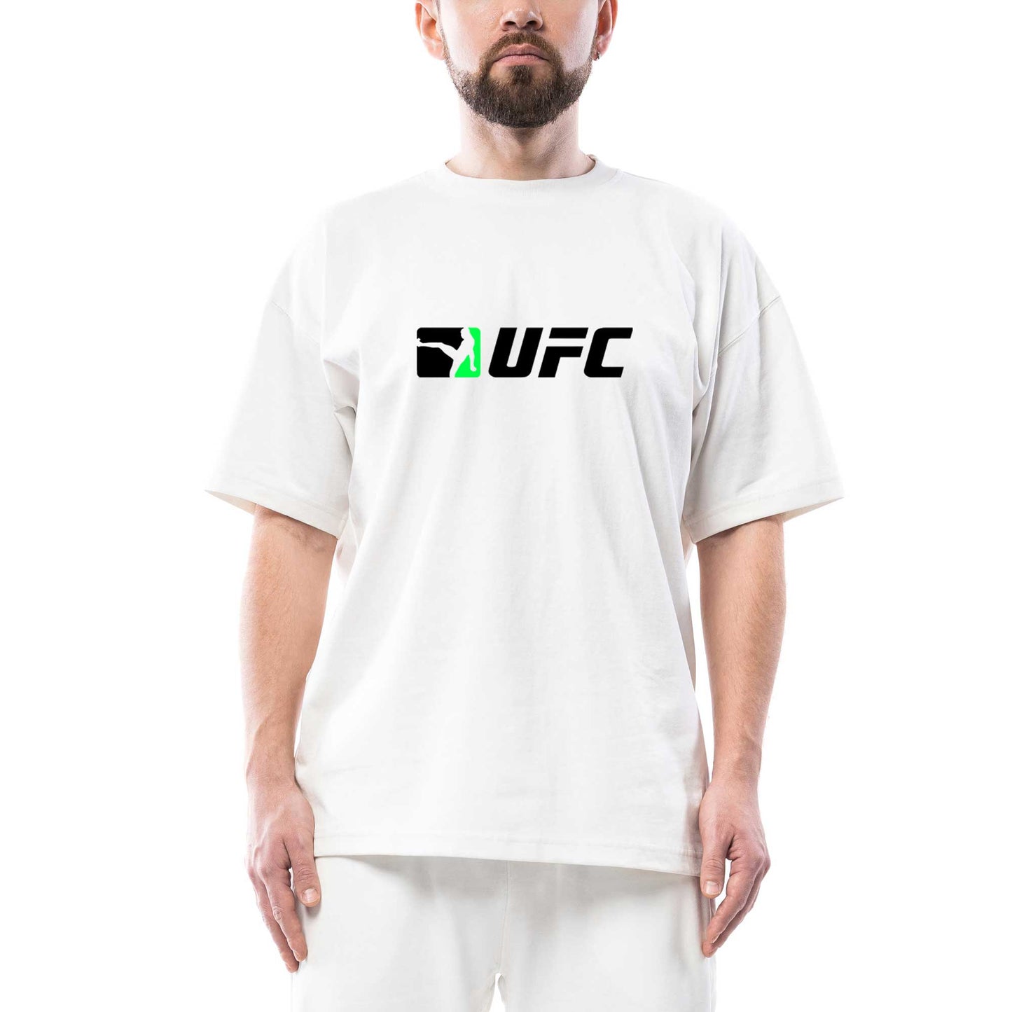 UFC Green Kick Oversize Beyaz Tişört