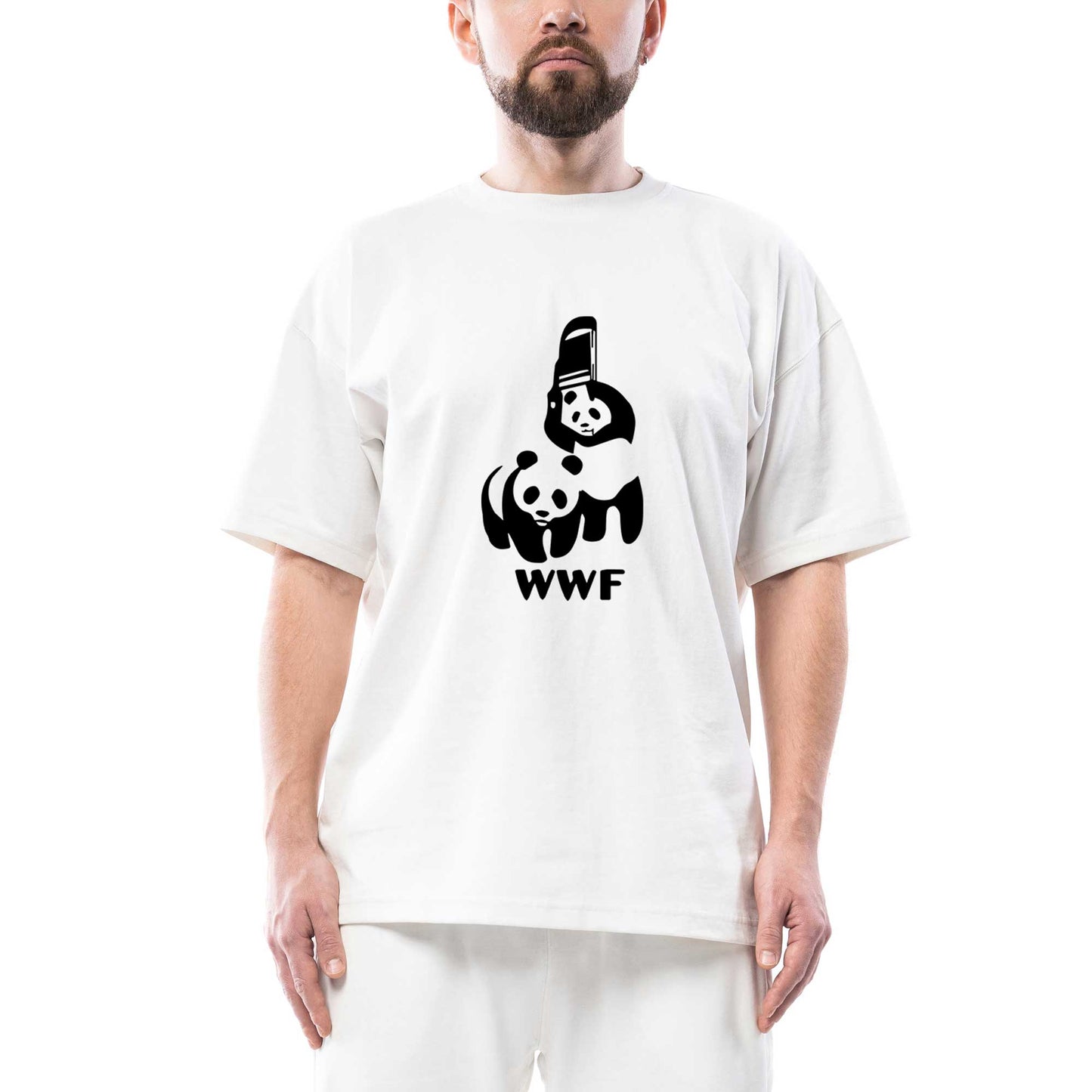 UFC WWF Panda Oversize Beyaz Tişört