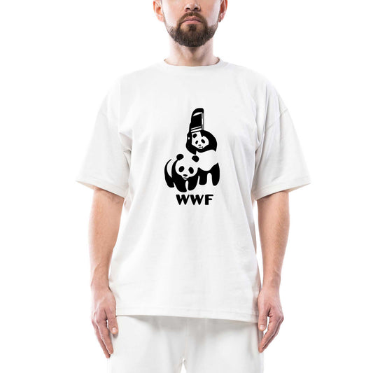 UFC WWF Panda Oversize Beyaz Tişört