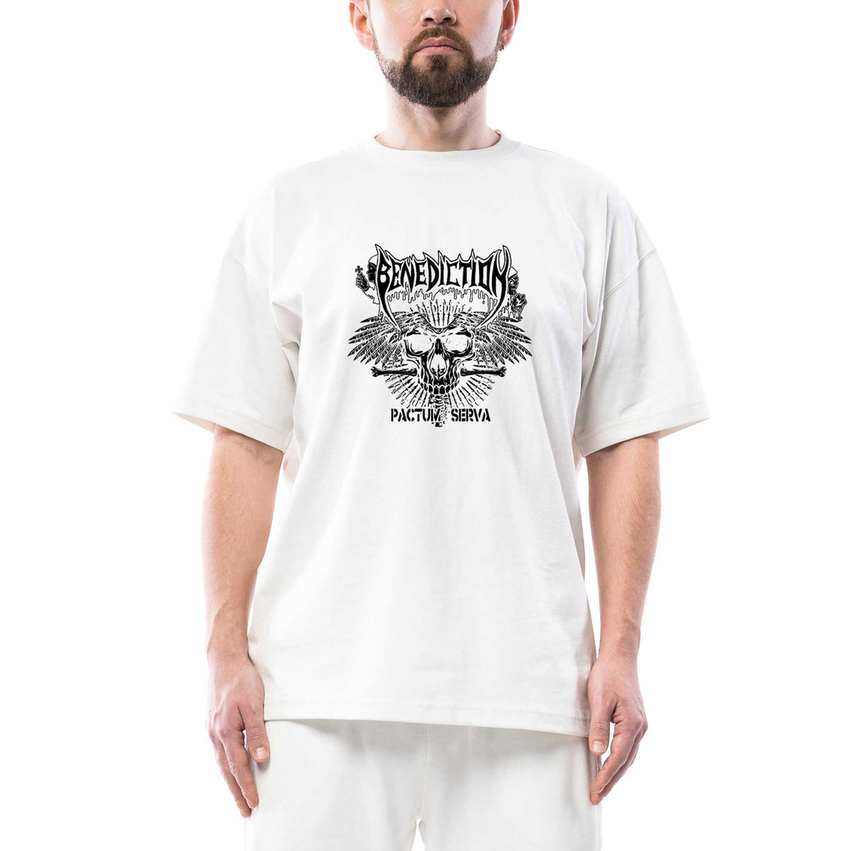 Benediction Pactum Serva beyaz oversize tişört