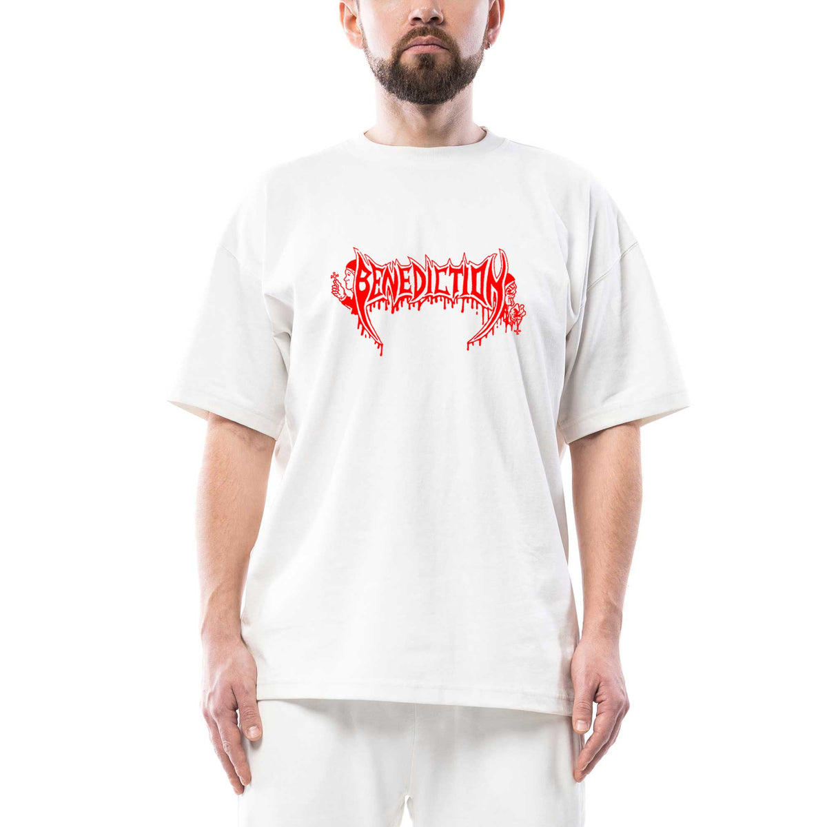 Benediction Red beyaz oversize tişört