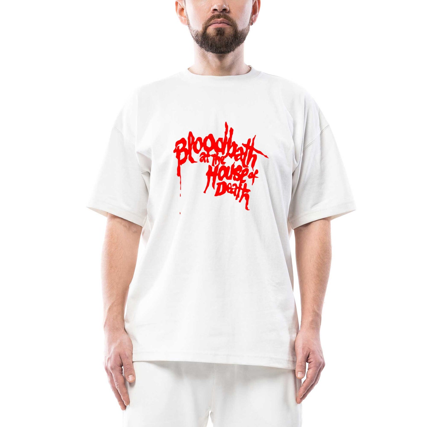 Bloodbath House Death Oversize Beyaz Tişört