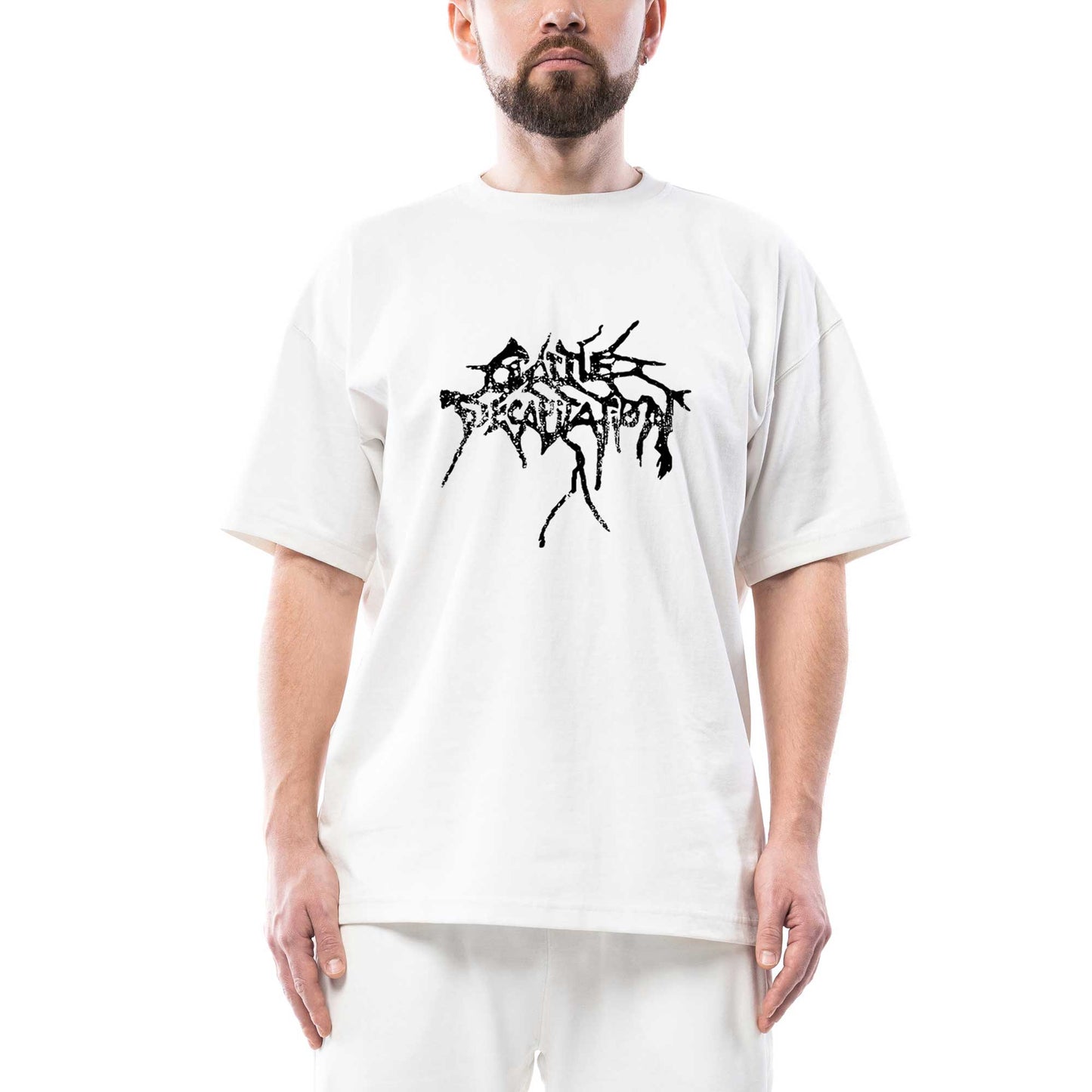 Cattle Decapitation Logo Oversize Beyaz Tişört