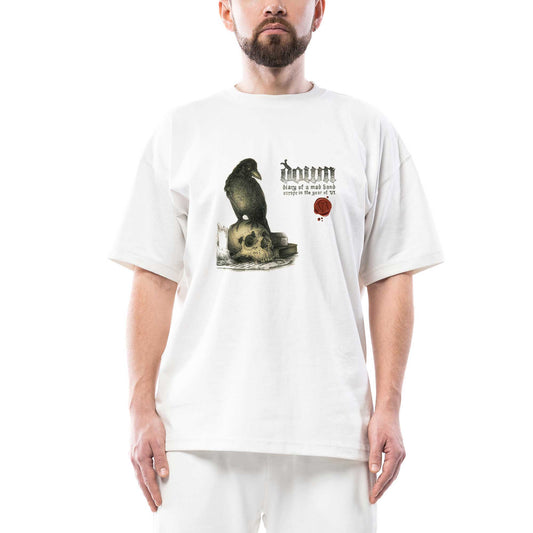 Down Diary Of A Mad Band Europe İn The Year Of Vi Oversize Beyaz Tişört