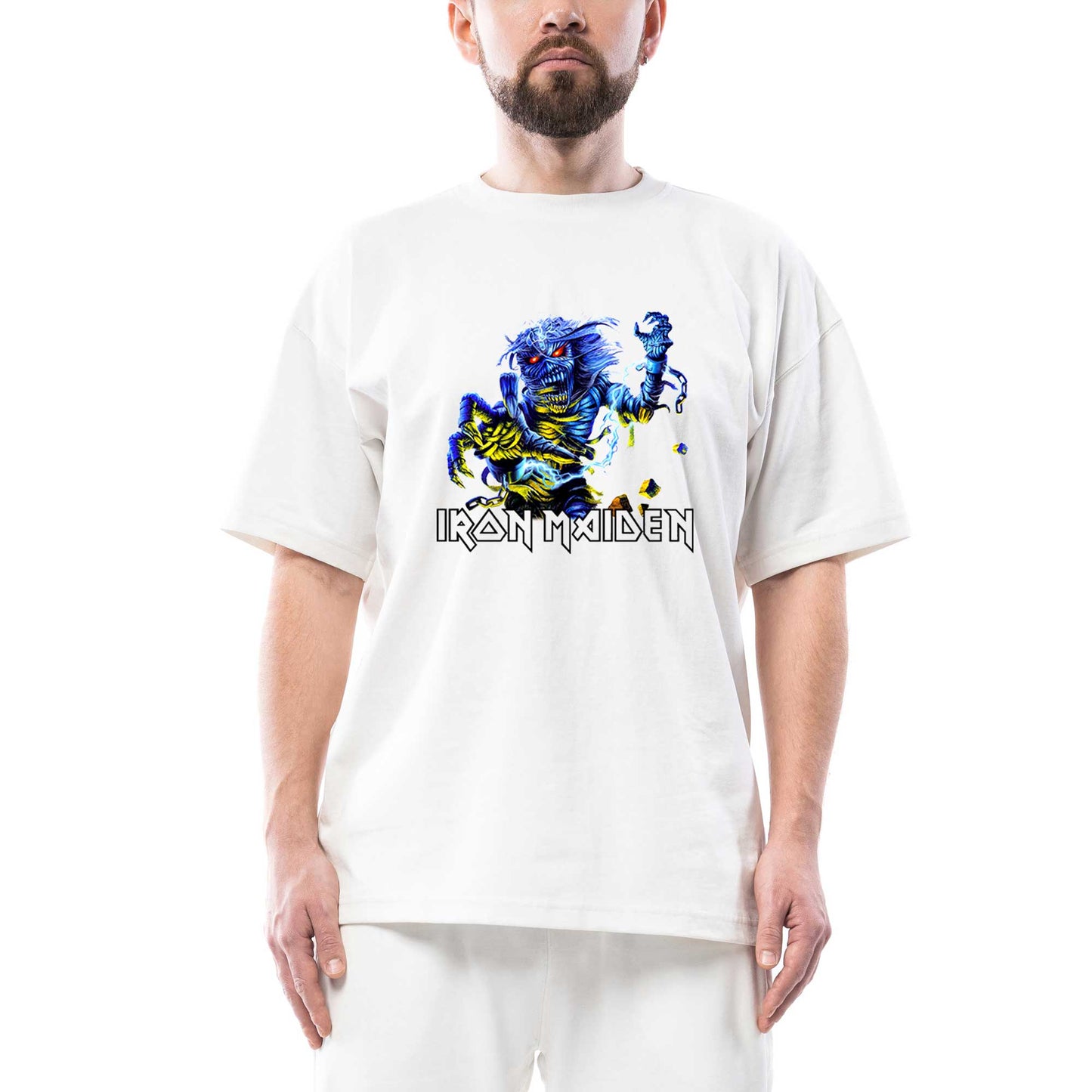 Iron Maiden Sleeve Oversize Beyaz Tişört
