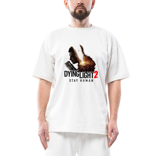 Dying Light Stay Human Oversize Beyaz Tişört