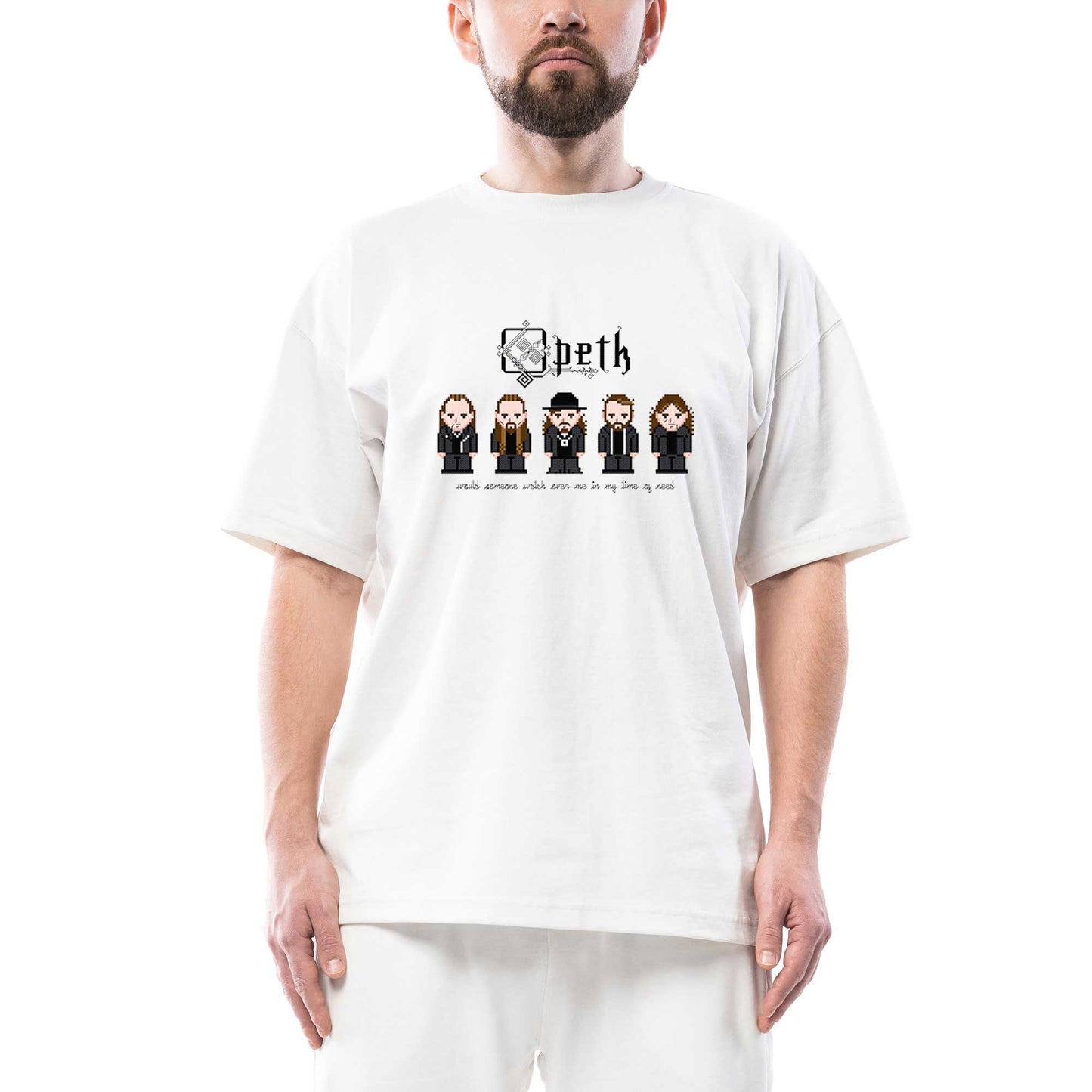 Opeth Group Animation Oversize Beyaz Tişört