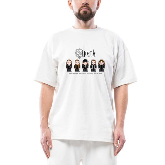 Opeth Group Animation Oversize Beyaz Tişört