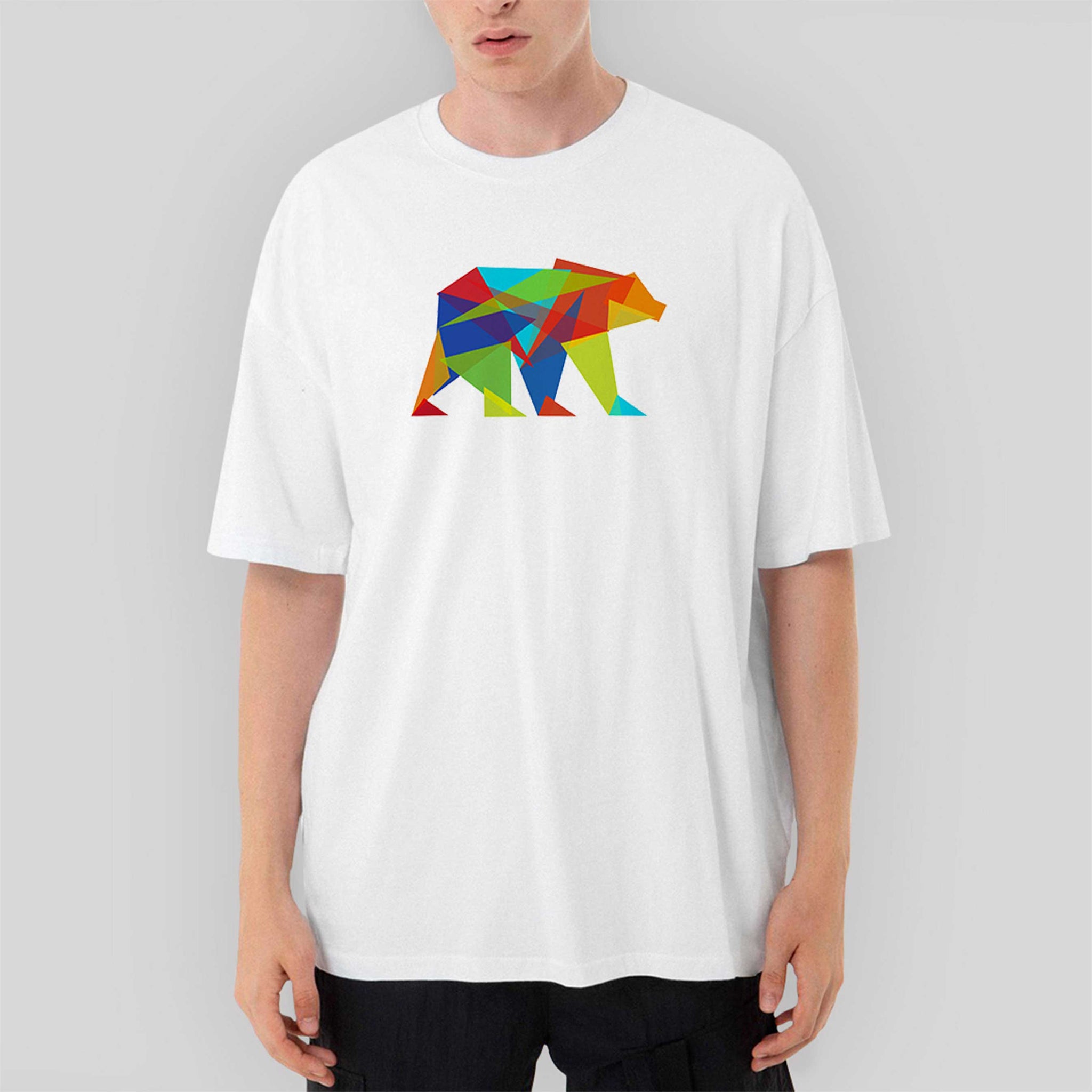 Bear Color Mozaik Oversize Beyaz Tişört