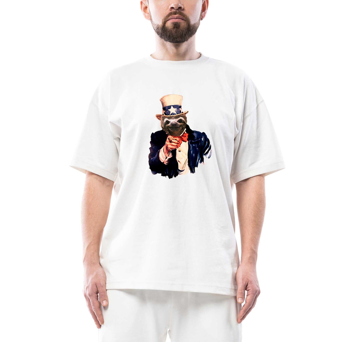 Bear Sam Amca Oversize Beyaz Tişört