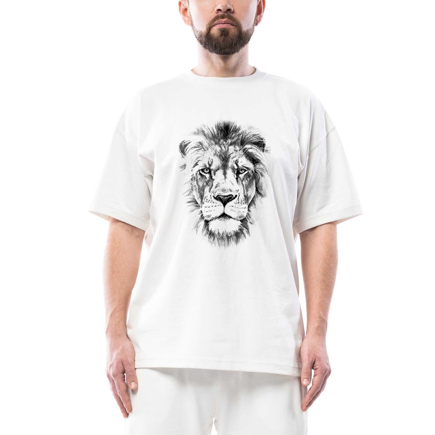 Lion Face Oversize Beyaz Tişört