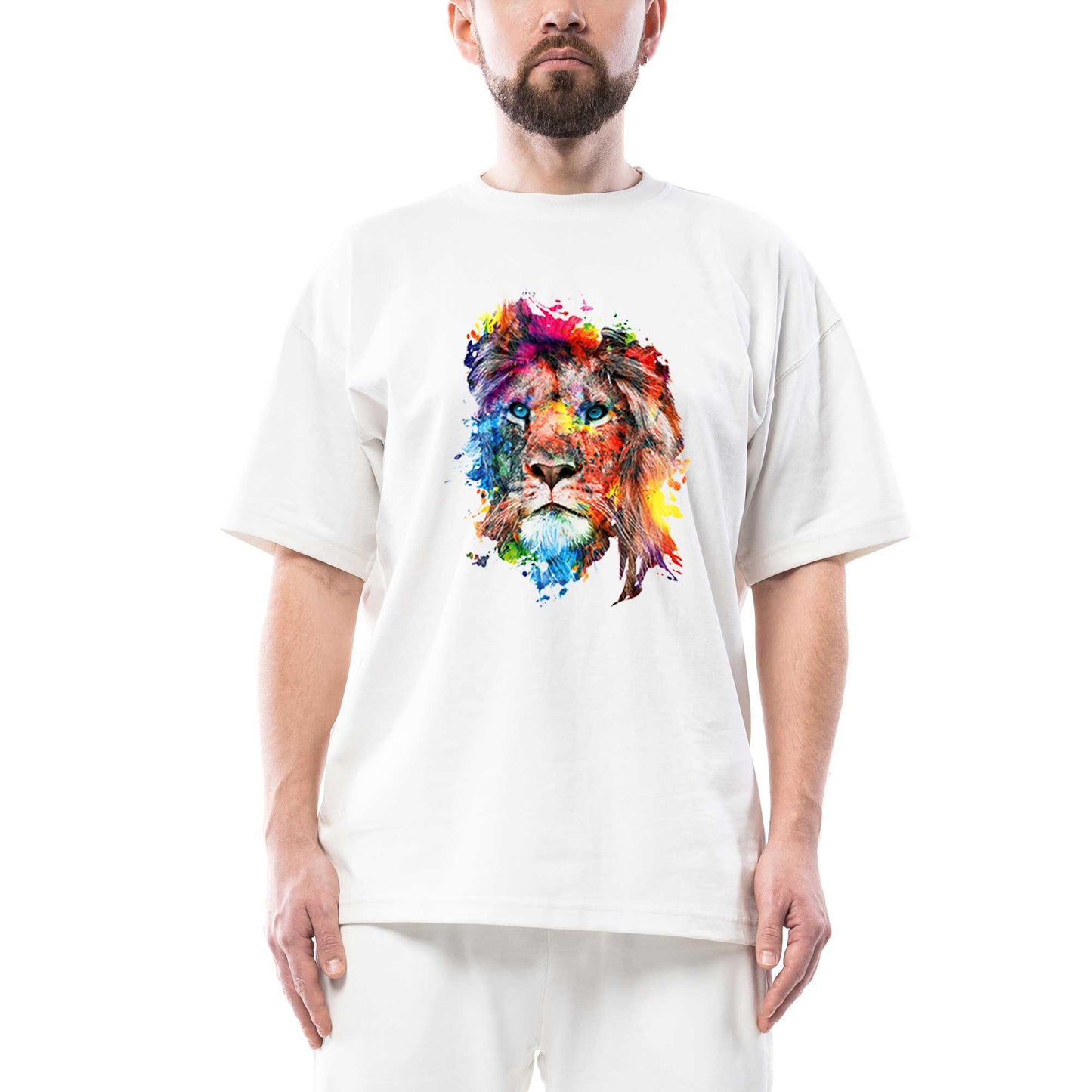 Lion Rainbow Oversize Beyaz Tişört